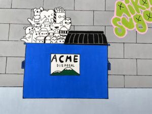 kawaii doodles in dumpster